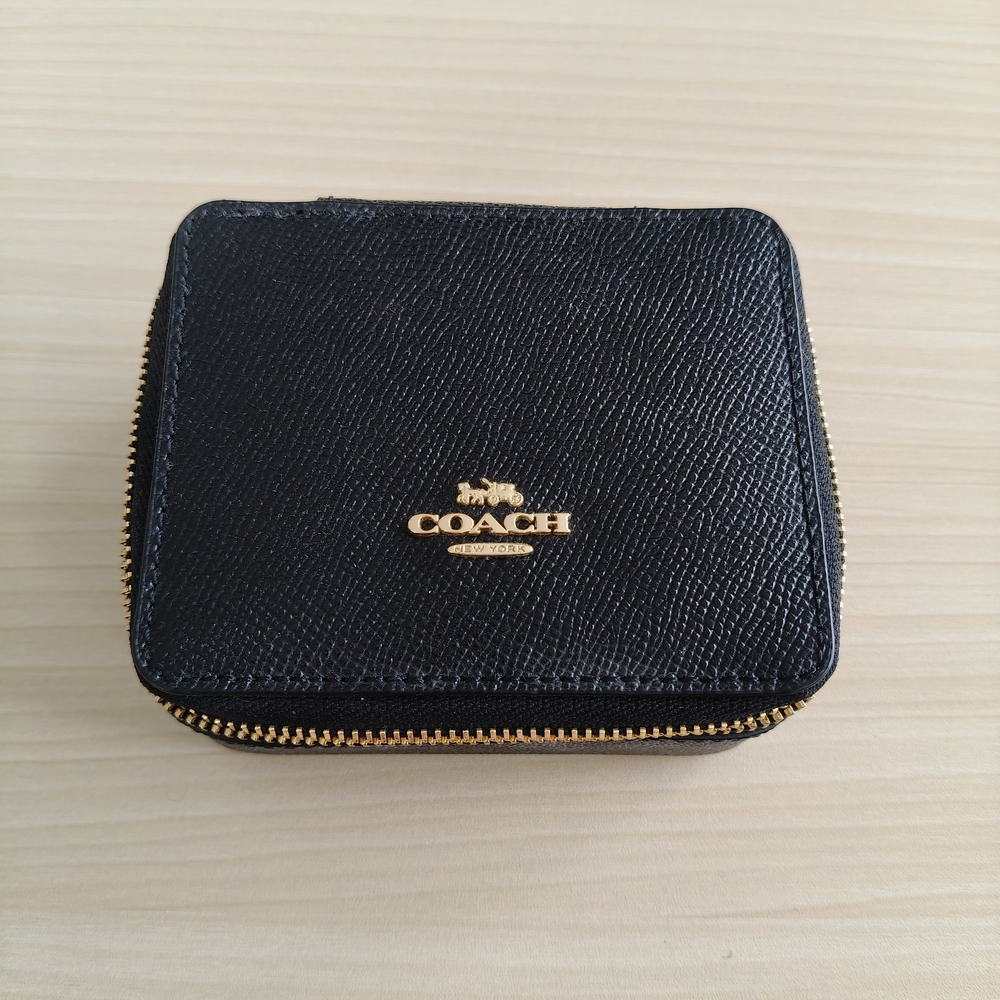 Coach Black Leather Jewelry Case with Gold Accents